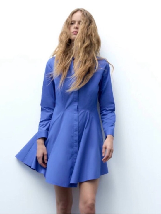 Zara Dresses & Skirts - Zara Asymmetrical Drop-Waist Poplin Button-Front Mini Dress | Size Large